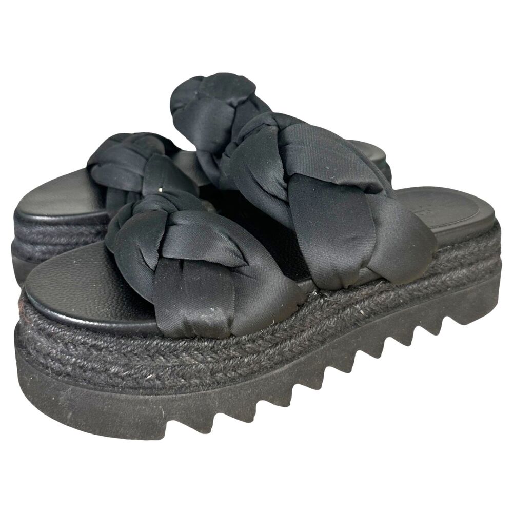 Asos Design Black Platform Lug Sole Quilted Braided Slides Size 8